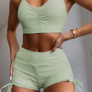 Ruched drawstring shorts bikini swimsuit